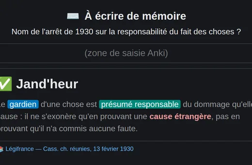 Carte à écrire de mémoire : nom d'un arrêt de droit à taper